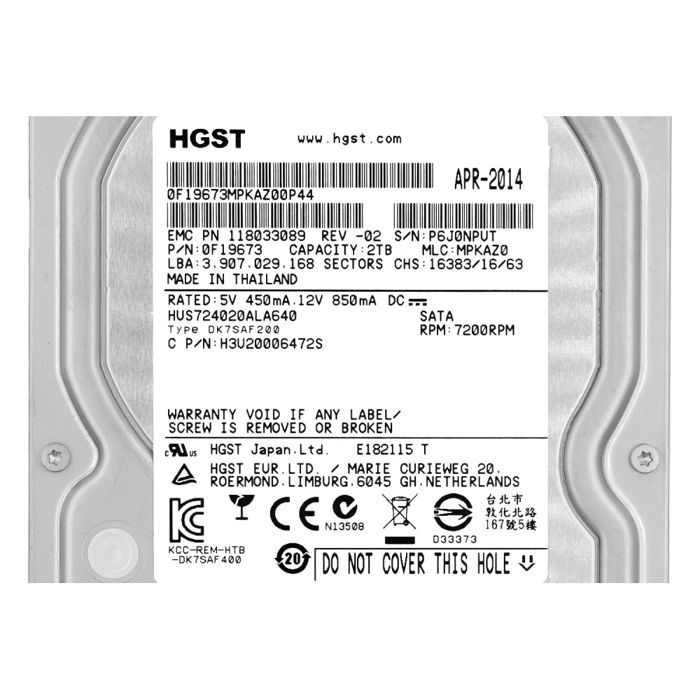 HUS724020ALA640 HGST HDD 2TB 7.2K SATA 6G 3.5" LFF HOT-SWAP