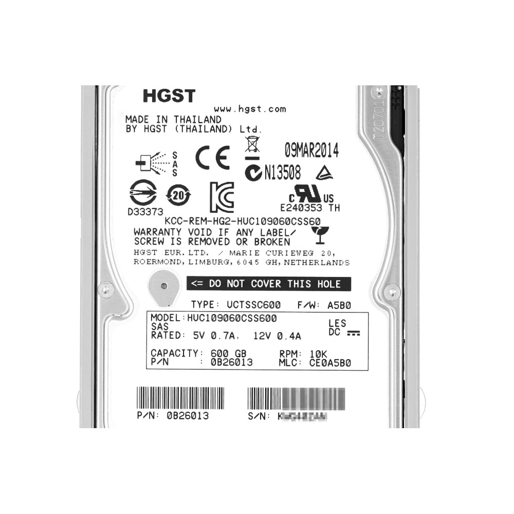 HUC109060CSS600 HGST HDD 600GB 10K SAS 6G 2.5" SFF HS FOR DELL SERVERS