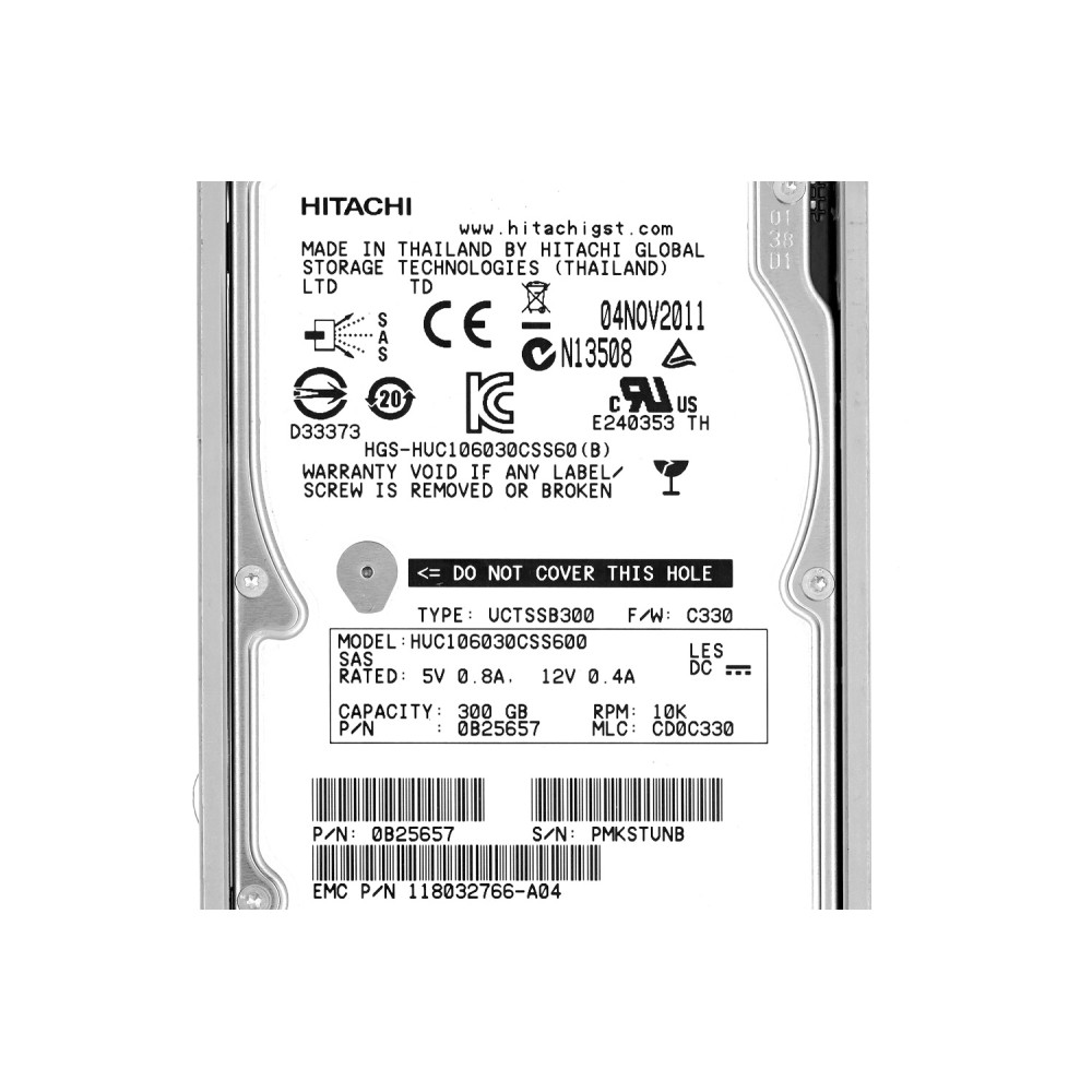 HUC106060CSS600 HITACHI HDD 300GB 10K SAS 6G 2.5" SFF FOR DELL SERVERS