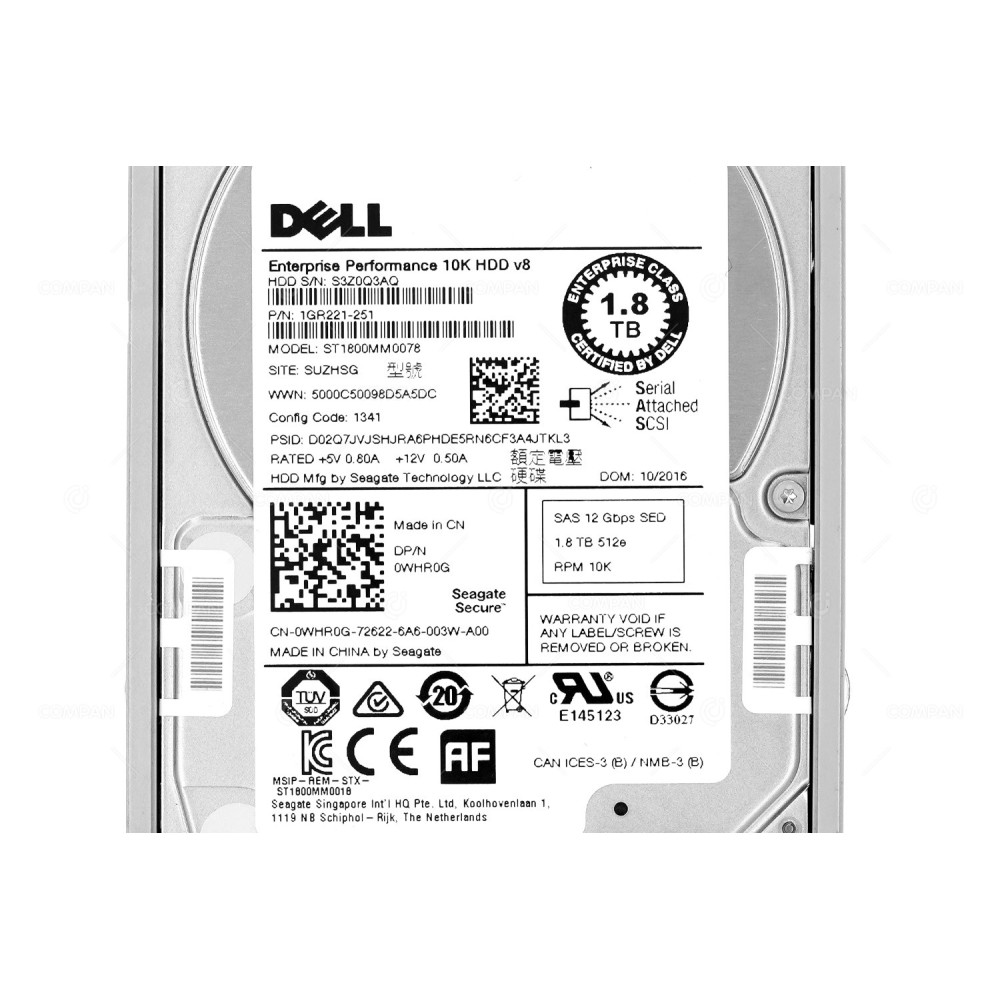 WHR0G DELL HDD 1.8TB 10K SAS 12G 2.5" SFF