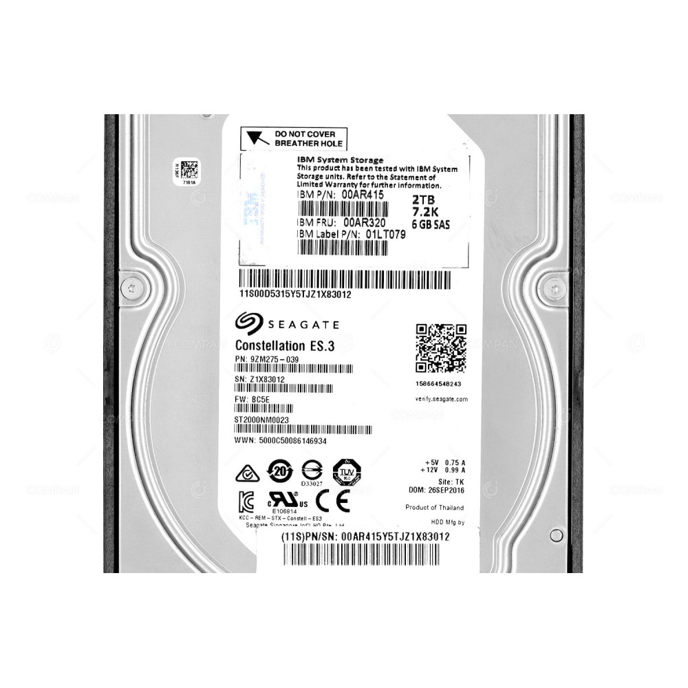 00AR320 IBM HDD 2TB 7.2K SAS 6G 3.5" LFF FOR IBM V7000 STORWIZE