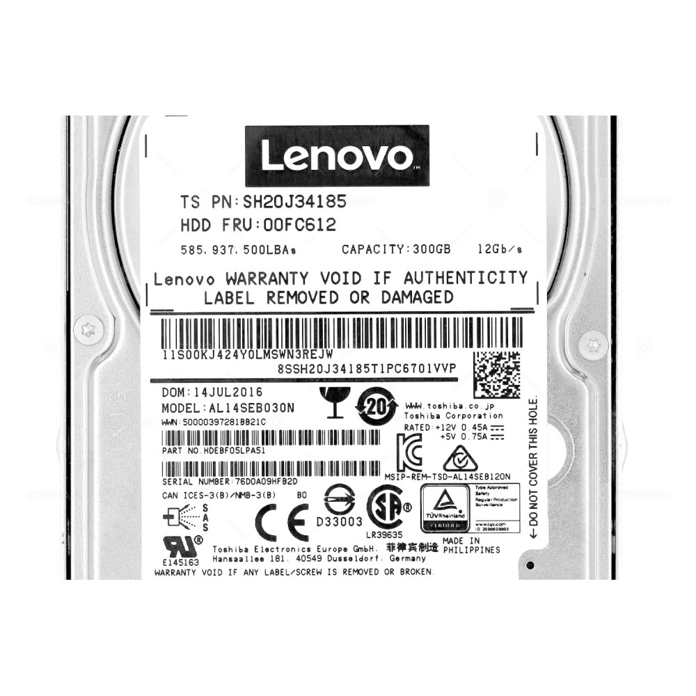 00FC612  LENOVO HDD 300GB 10K SAS 12G 2.5" SFF