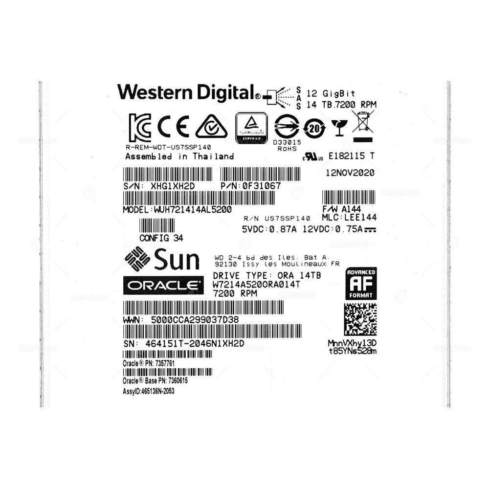 WUH721414AL5200  WD HDD 14TB  7.2K  SAS 12G  3.5" LFF