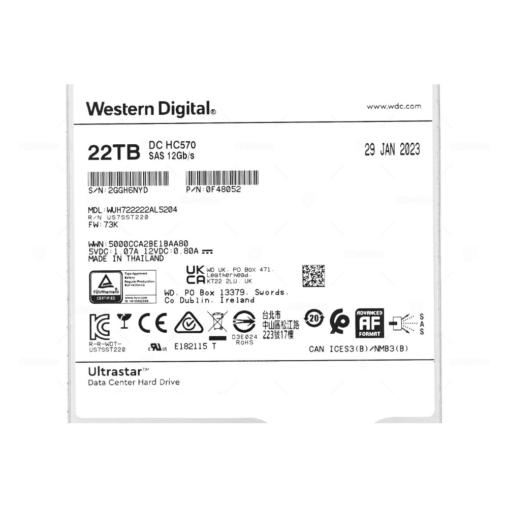 WUH722222AL5204  WD ULTRASTAR DC HC570 HDD 22TB 7.2K SAS 12G 3.5" LFF