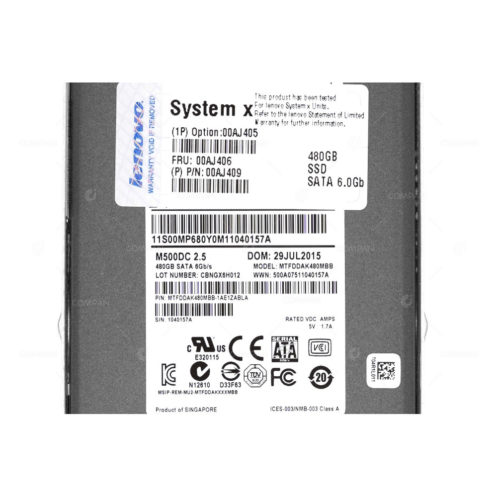 00AJ406  LENOVO SSD 480GB SATA 6G 2.5" SFF FOR SYSTEM X