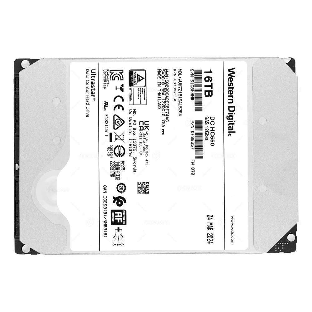 WUH721816AL5204  WD ULTRASTAR DC HC550 HDD 16TB 7.2K SAS 12G 3.5" LFF