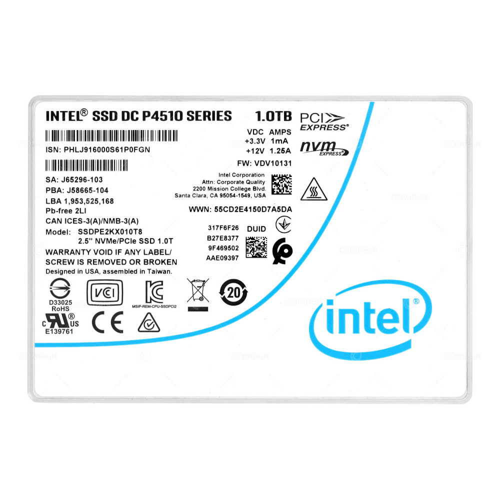 SSDPE2KX010T8  INTEL DC P4510 NVME PCI-E SSD 1TB U.2 2.5" SSF FOR R282-Z93