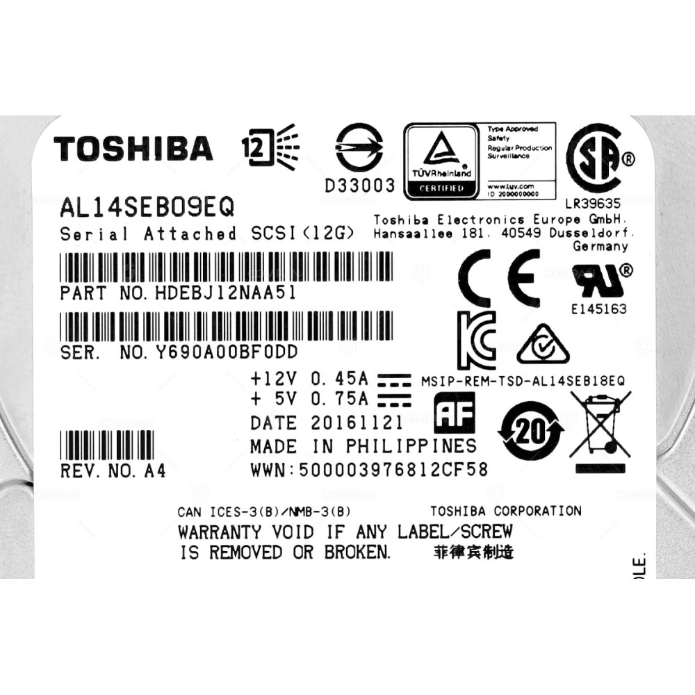 AL14SEB09EQ  TOSHIBA HDD 900GB 10K SAS 6G 2.5" SFF HOT-SWAP