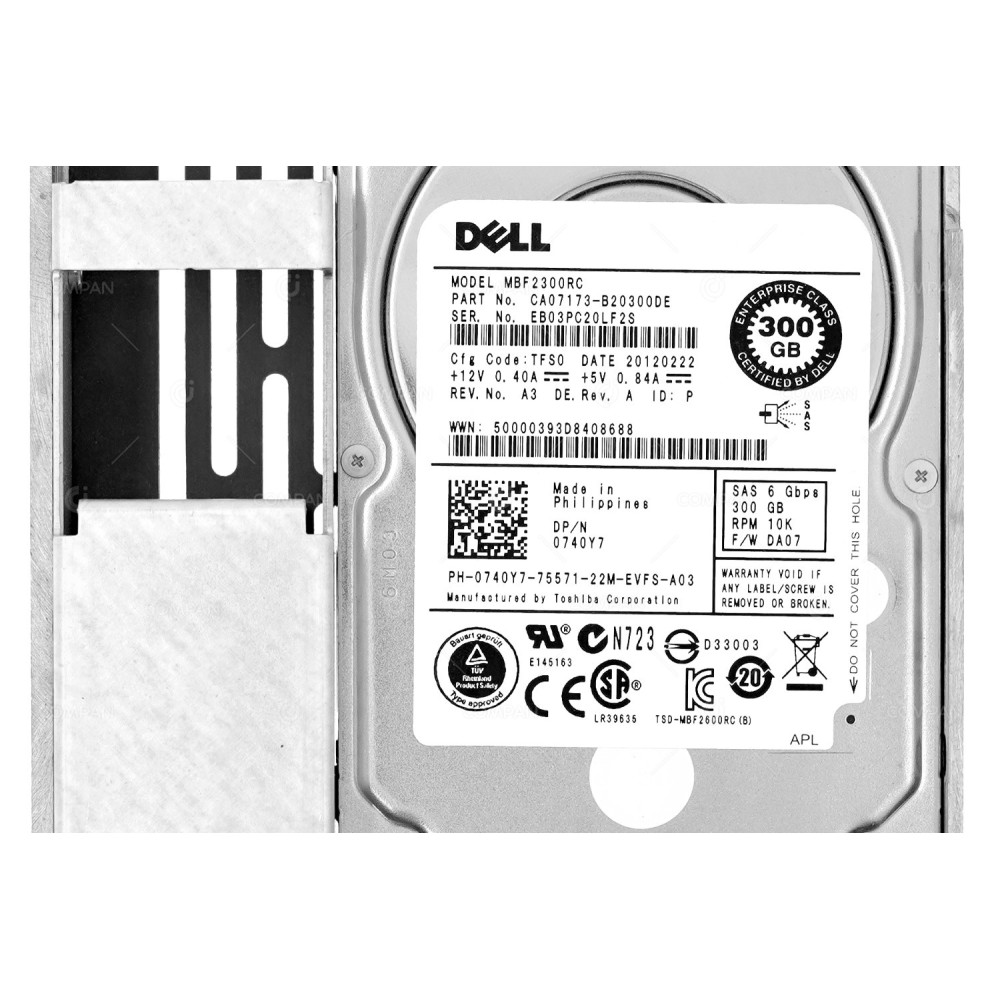 740Y7 LFF  DELL HARD DRIVE 300GB 10K 6G SAS 2.5 SFF IN 3.5 LFF HOT-SWAP	G11 G12 G13