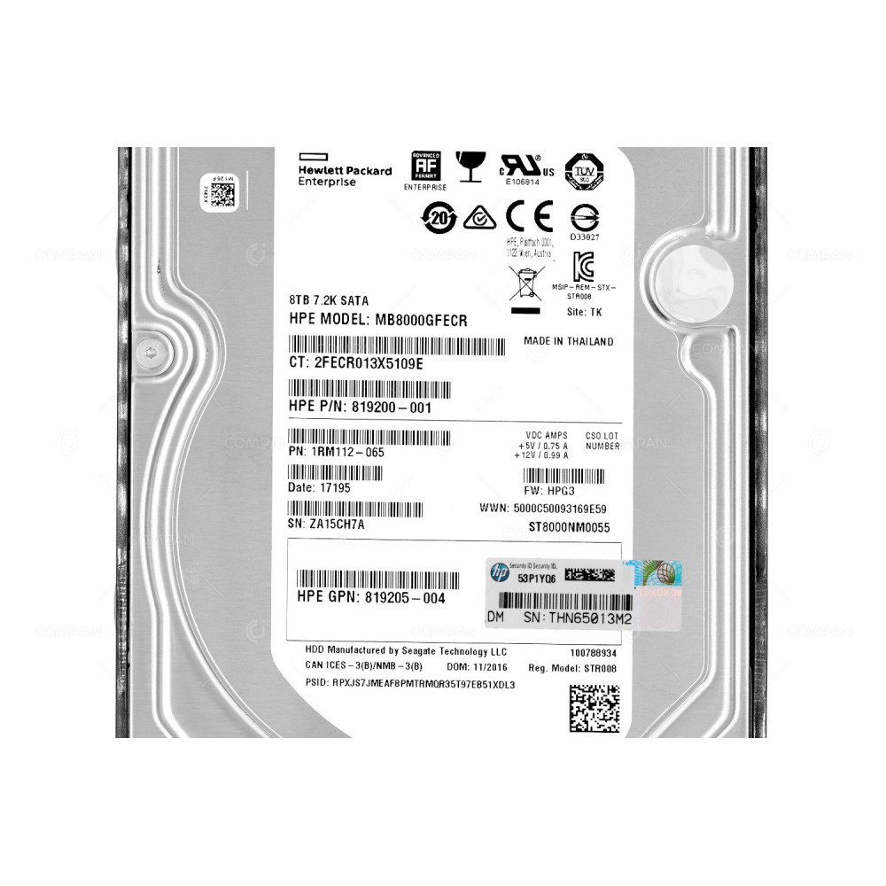 820033-001  HP HDD 8TB 7.2K SATA 6G 3.5" LFF MLD FOR HP PROLIANT G8 G9 G10