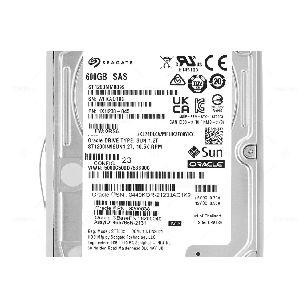 8200038 SUN ORACLE HDD 600GB 10K SAS 12G 2.5" SFF