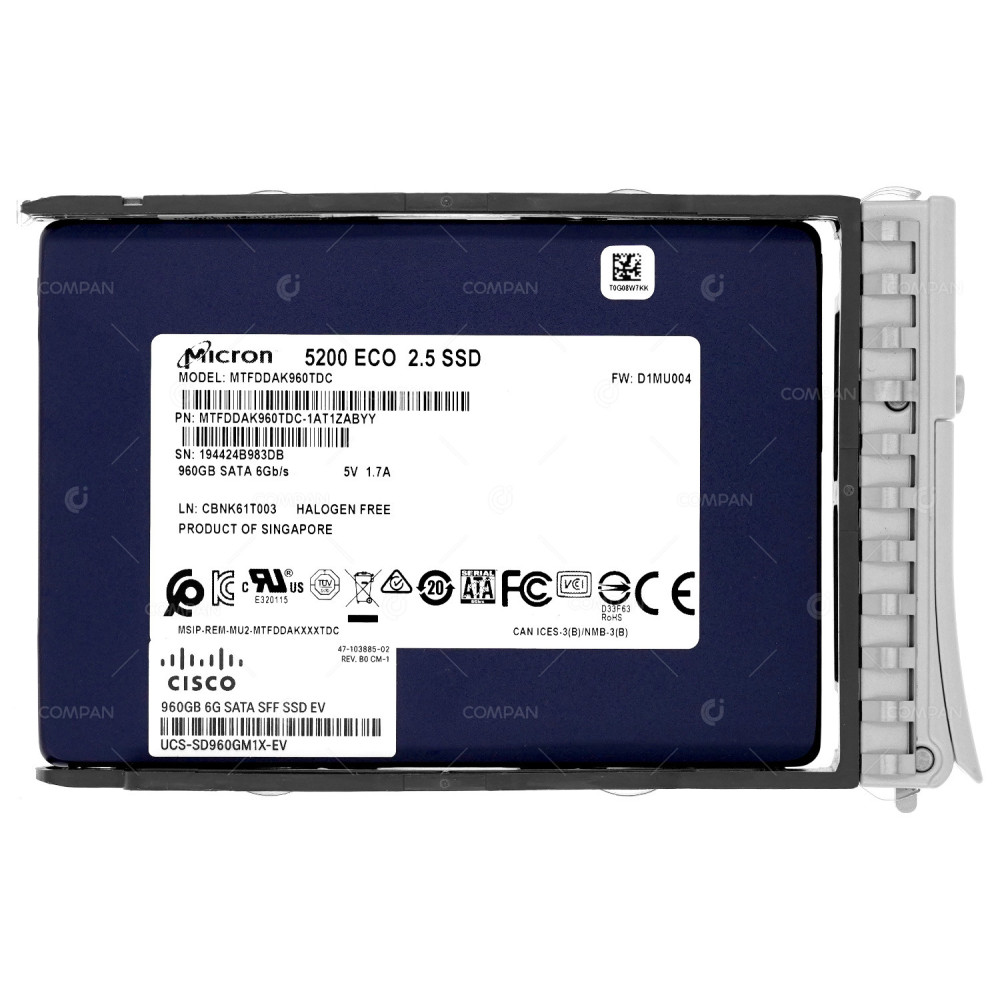 UCS-SD960GM1X-EV  CISCO SSD 960GB SATA 6G 2.5" SFF FOR UCS C220 C240 C480 M5