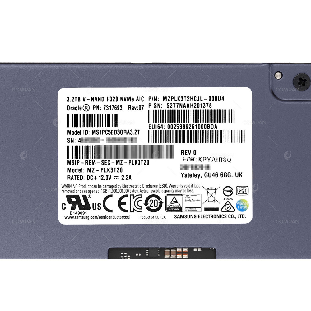MZ-PLK3T20  SAMSUNG NVME 3.2TB V-NAND PCIE 3.0 X8