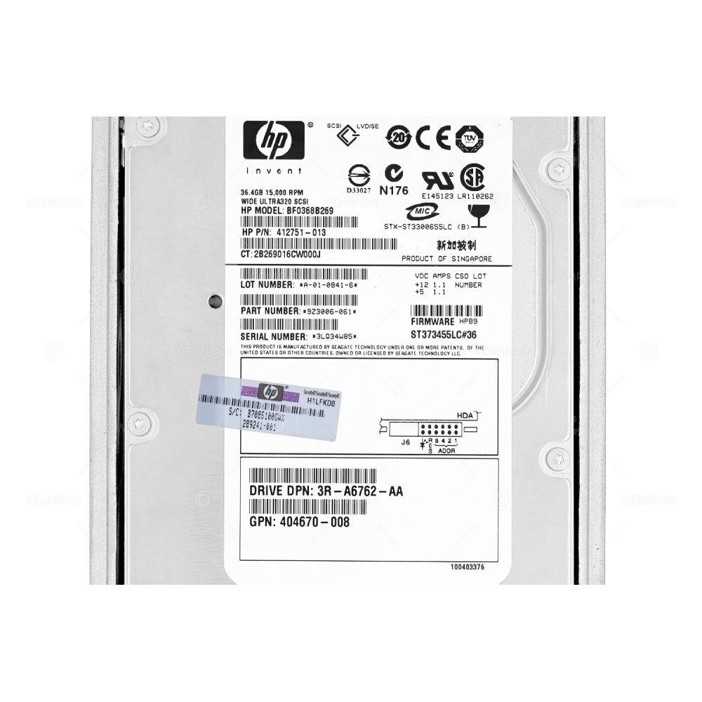 412751-013  HP HARD DRIVE 36.4GB 15K U320 SCSI 3.5 LFF HOT-SWAP
