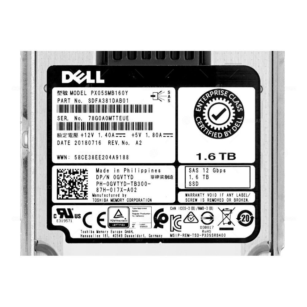 GVTYD G14  DELL SSD 1.6TB SAS 12G HOT-SWAP WRITE INTENSIVE 2.5" SFF FOR DELL G14