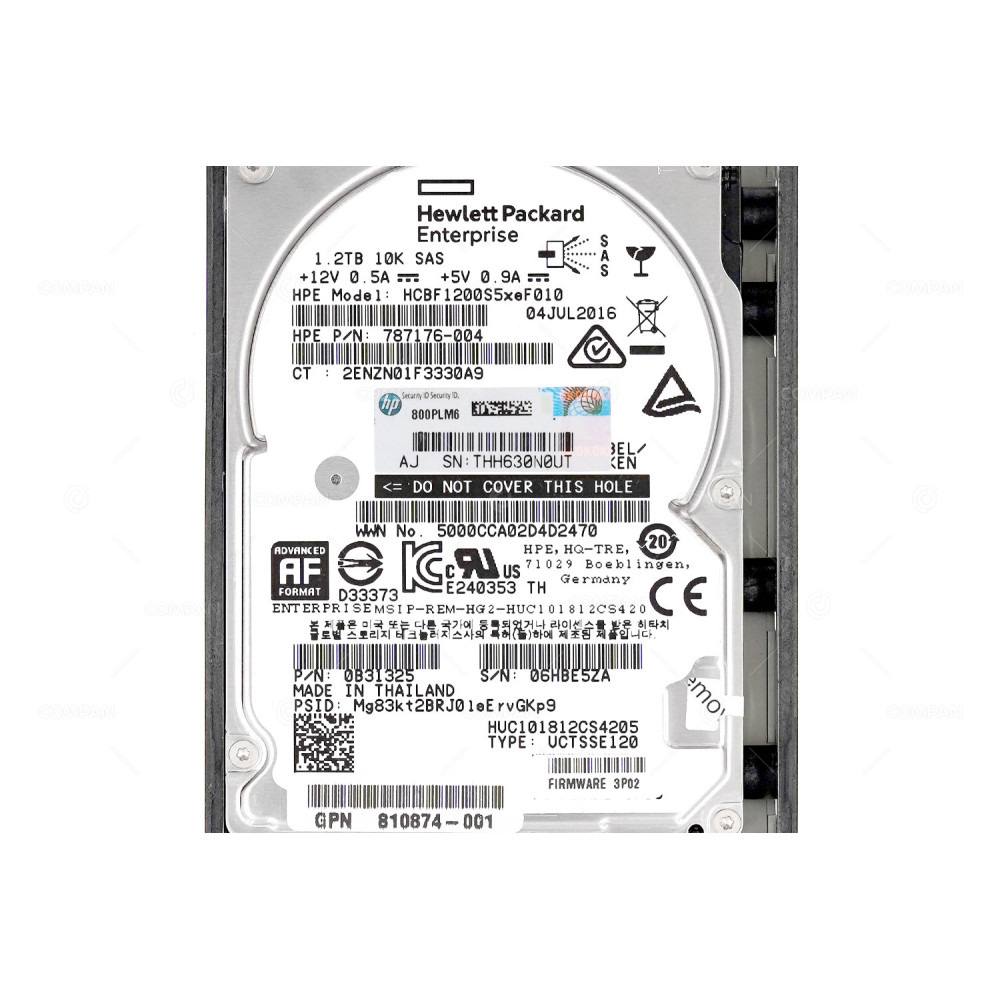 810762-001  HP 1.2TB 10K 12G SAS 2.5SFF FOR STORESERV 8000