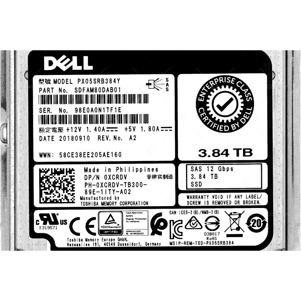 XCRDV G14  DELL 3.84TB 12G SAS 2.5 SSF SSD FOR R640 R740 G14