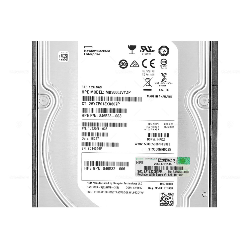 625140-001  HP HDD 3TB 7.2K SAS 6G 3.5" LFF FOR HP STORAGEWORKS D2600