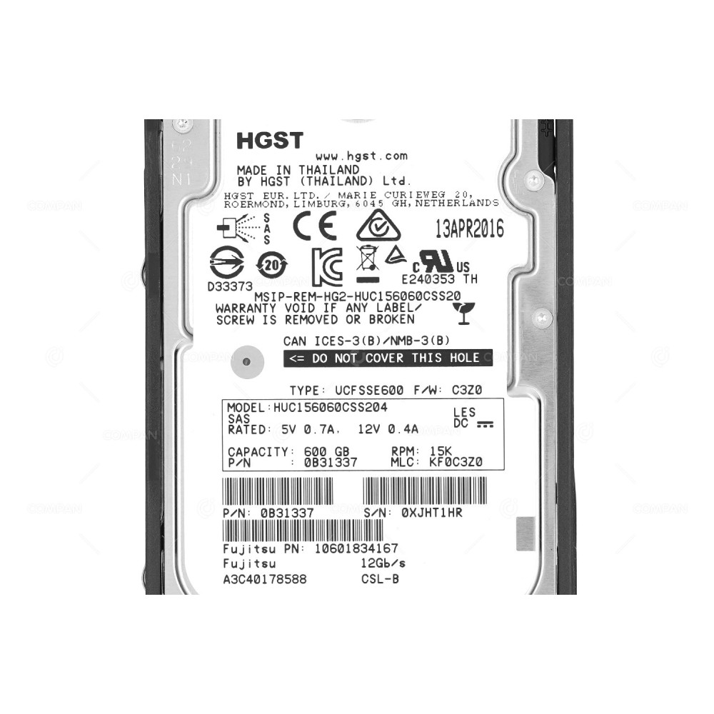 A3C40178588  FUJITSU HDD 600GB 15K SAS 12G  2.5" SFF FOR FUJITSU ETERNUS