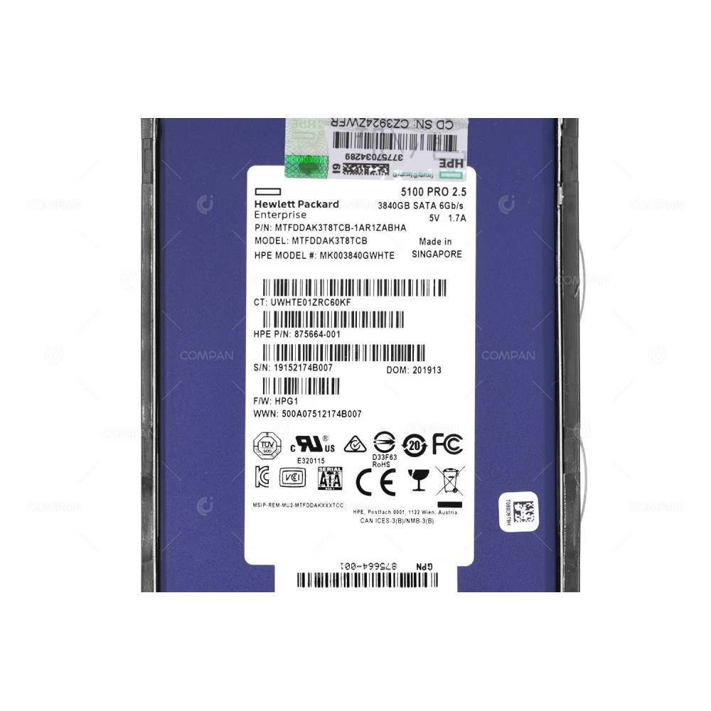P02562-001  HP SSD 3.84TB SATA 6G 2.5" SFF FOR HP PROLIANT G8 G9 G10