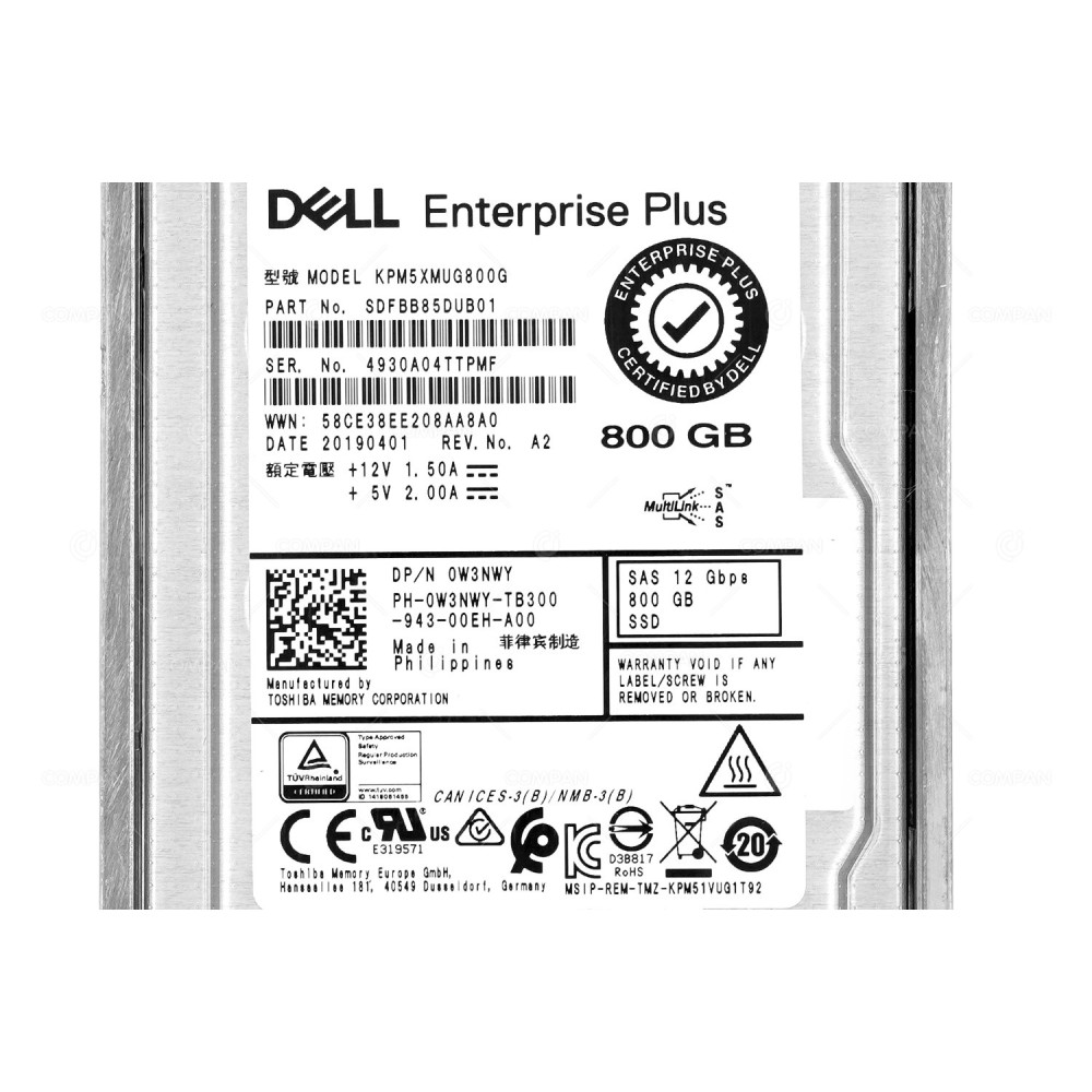 W3NWY-CML  DELL SSD 800GB SAS 12G 2.5" SFF FOR DELL COMPELLENT