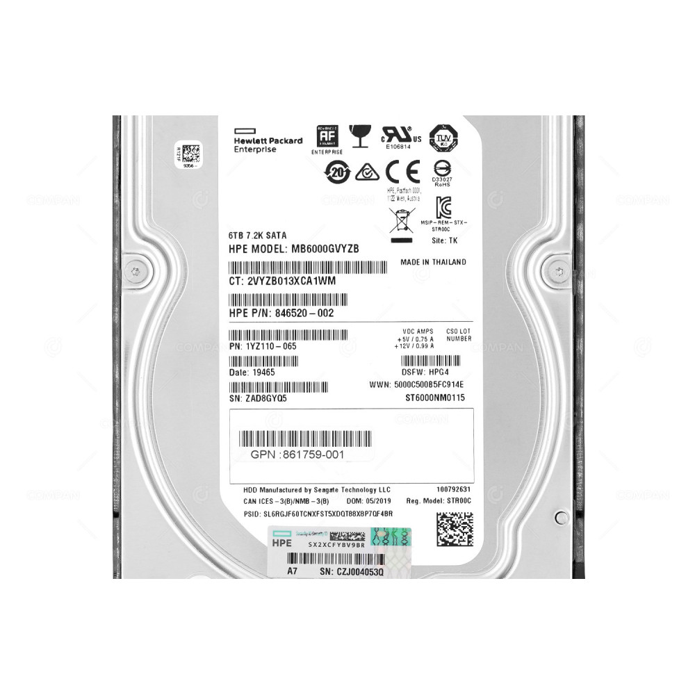 862134-001 HP HDD 6TB 7.2K SATA 3.5" LFF FOR HPE APOLLO 4200 G10