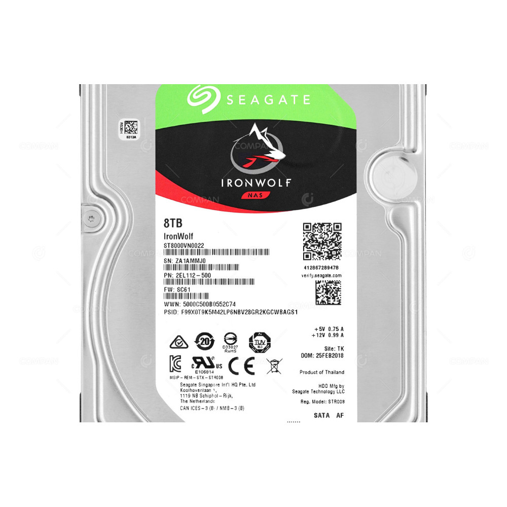 ST8000VN0022  SEAGATE IRON WOLF  8TB 7.2K 6G SATA 256MB CACHE 3.5 LFF HARD DRIVE FOR NAS SYSTEMS