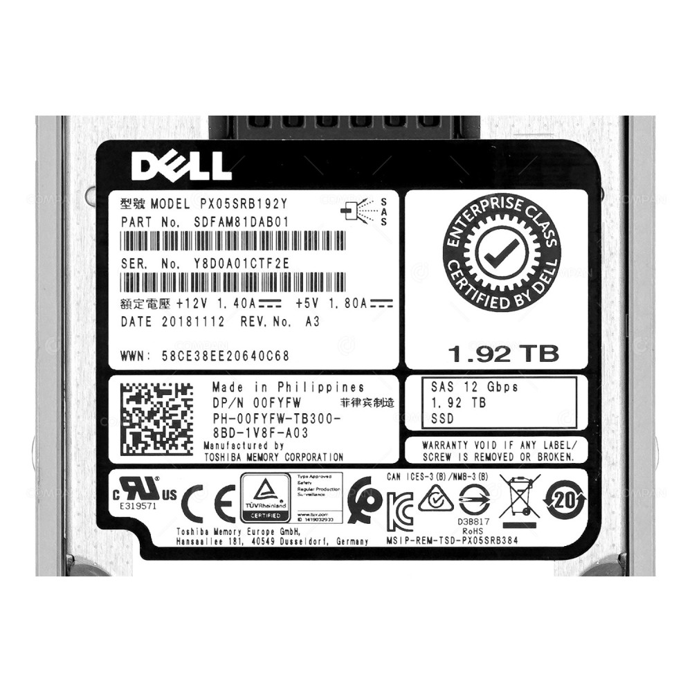 0FYFW  DELL 1.92TB 12G SAS 2.5 SFF SSD