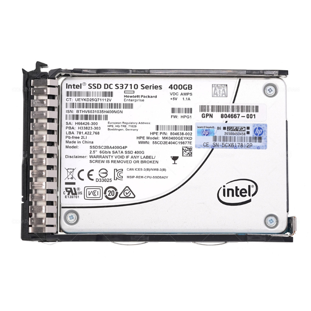 805387-001  HP SSD 400GB SATA 6G 2.5" SFF  FOR HPE PROLIANT DL360 DL380 G10