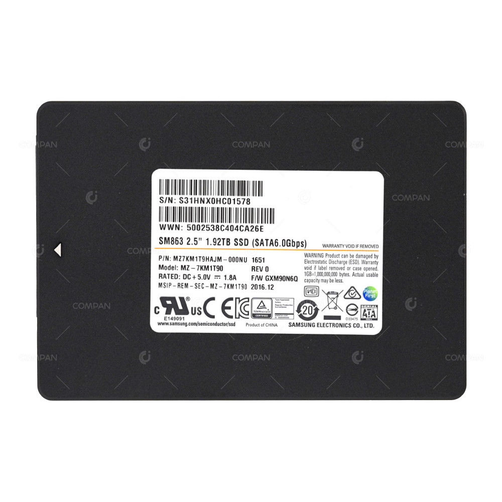MZ-7KM1T90  SAMSUNG SM863 1.92TB 6G SATA 2.5 SFF SSD