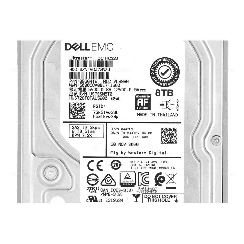 44YFV  DELL 8TB 7.2K 12G SAS 3.5 LFF HARD DRIVE