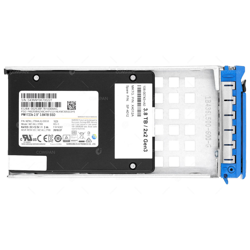 X4012A  NETAPP NVME SSD 3.8TB U.2 PCIE 3.0 X4 2.5" SFF FOR AFF A800