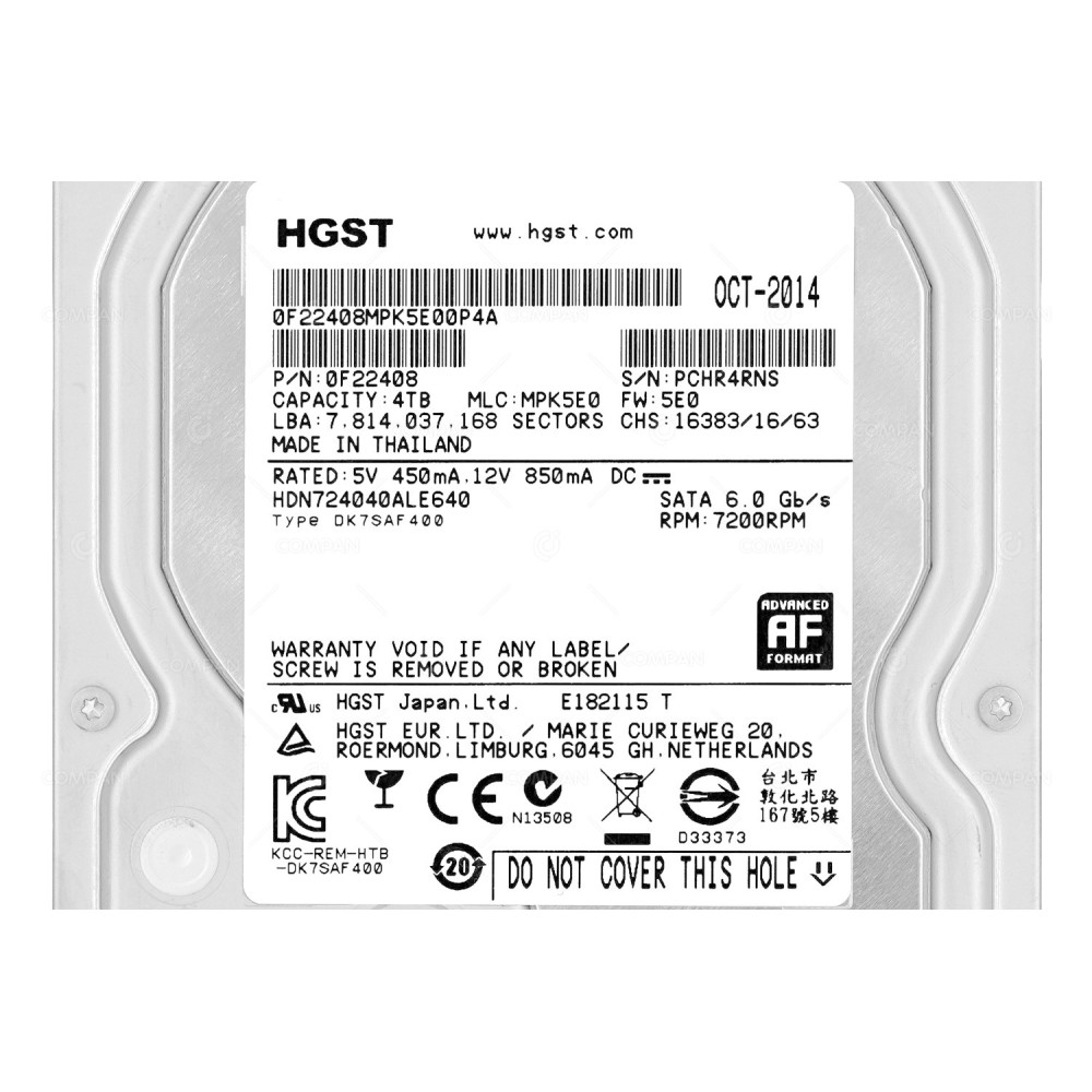 HDN724040ALE640  HITACH HARD DRIVE 4TB 6G 7.2K 3.5 LFF SATA