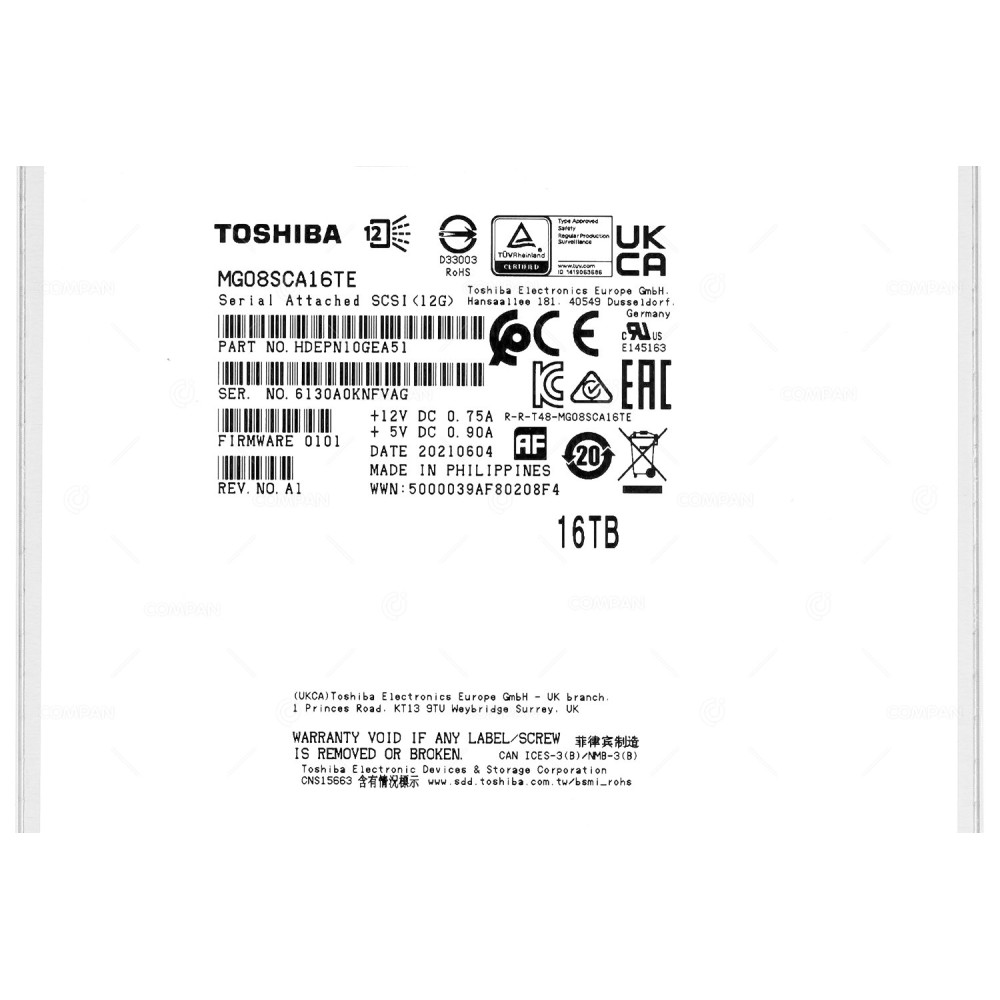MG08SCA16TE  TOSHIBA HDD 16TB 7.2K SAS 12G 512MB CACHE 3.5" LFF
