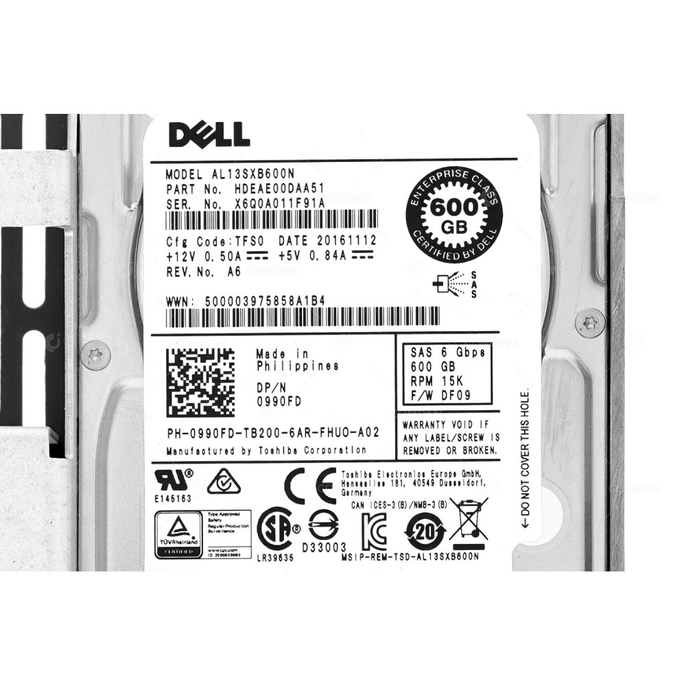 990FD LFF  DELL HARD DRIVE 600GB 15K 6G SAS 2.5 SFF IN 3.5 LFF G11 G12 G13