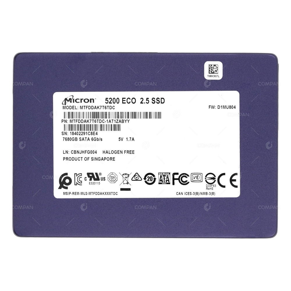 MTFDDAK7T6TDC  MICRON 7.6TB 6GB SATA 2.5 SFF SSD