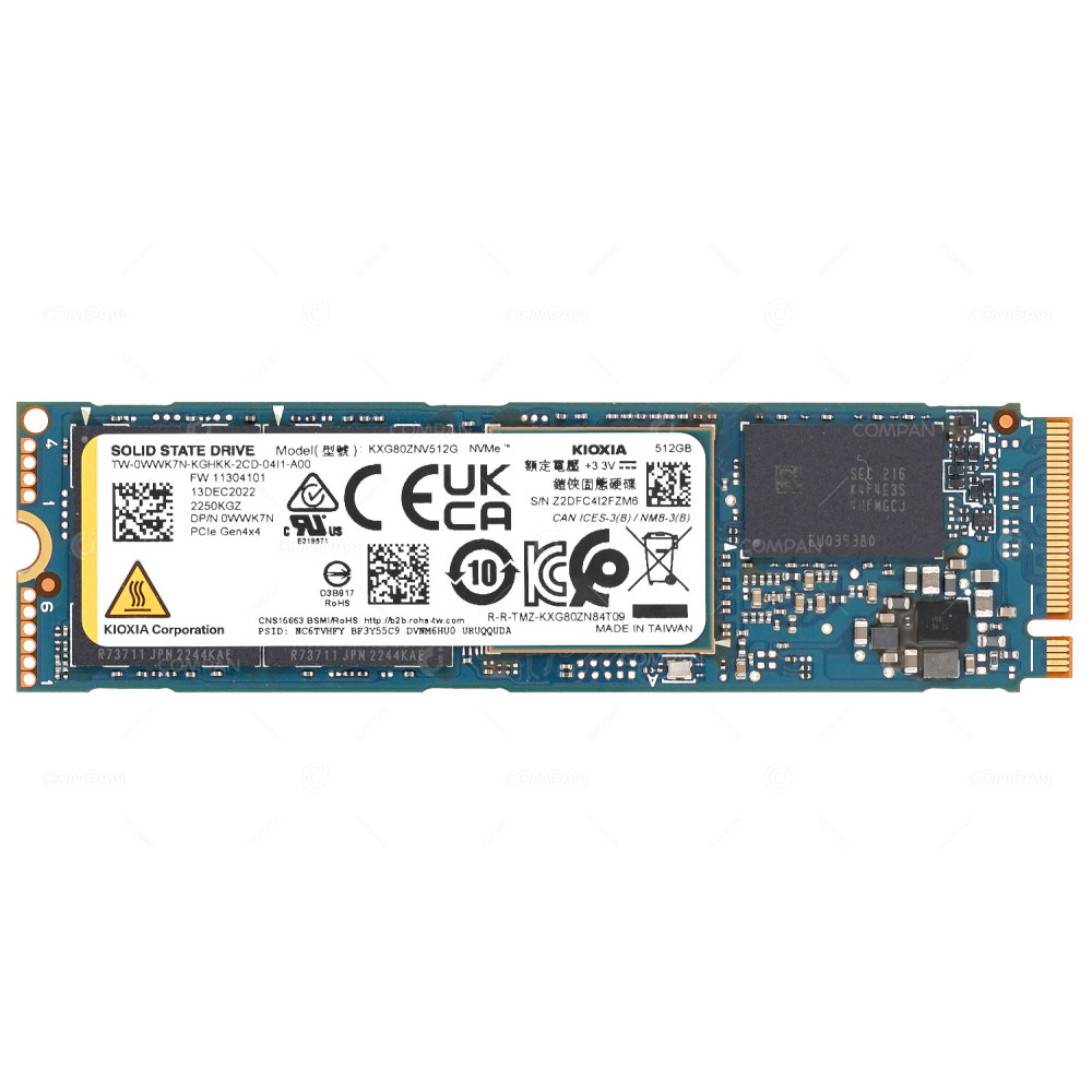 WWK7N  DELL 512GB NVME PCIE 3.0 X4 M.2 2280 SSD