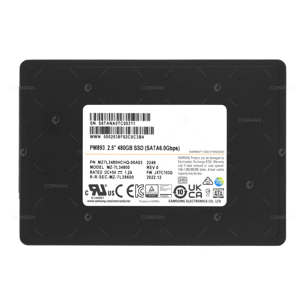 MZ-7L34800  SAMSUNG 480GB 6G PM893 2.5 SFF SSD SATA