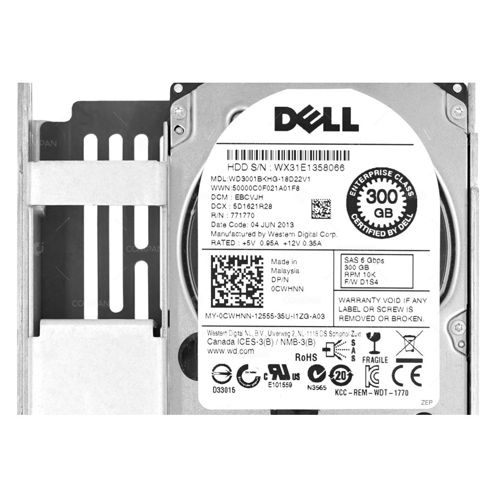 CWHNN LFF  DELL HARD DRIVE 300GB 10K 6G SAS 2.5 SFF IN 3.5 LFF HOT-SWAP	 G11 G12 G13