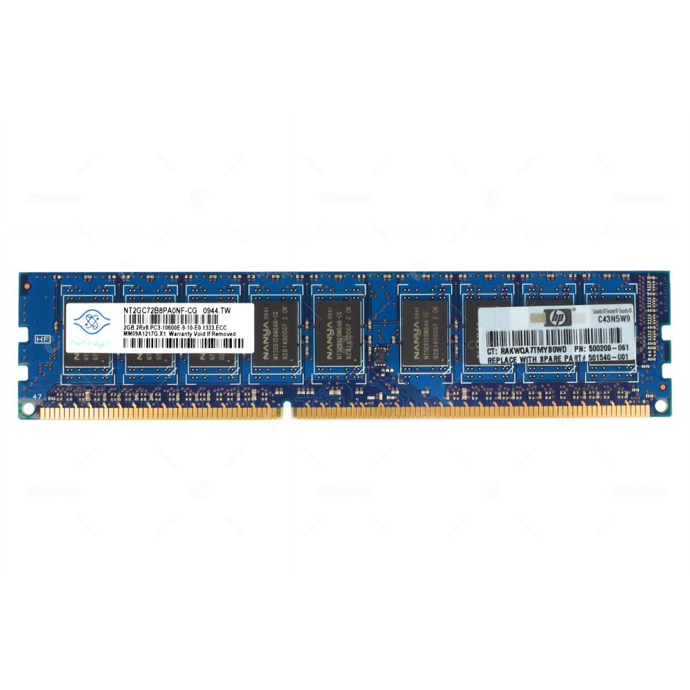 500209-061 HP DDR3 2GB 2RX8 PC3-10600 1333MHZ DIMM