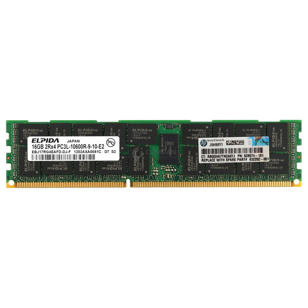628974-181 HP DDR3 16GB 2RX4 PC3L-10600 1333MHZ RDIMM