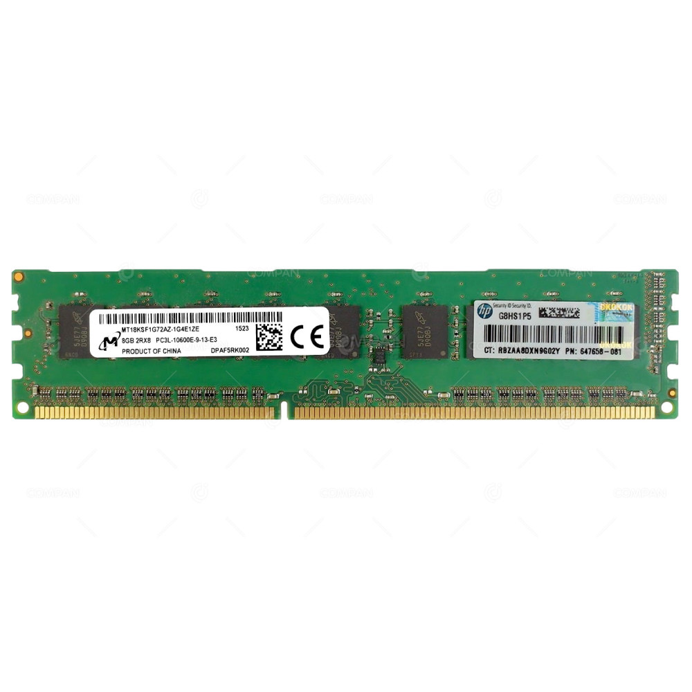 647658-081 HP DDR3 8GB 2RX8 PC3L-10600 1333MHZ UDIMM CAS 9-9-9
