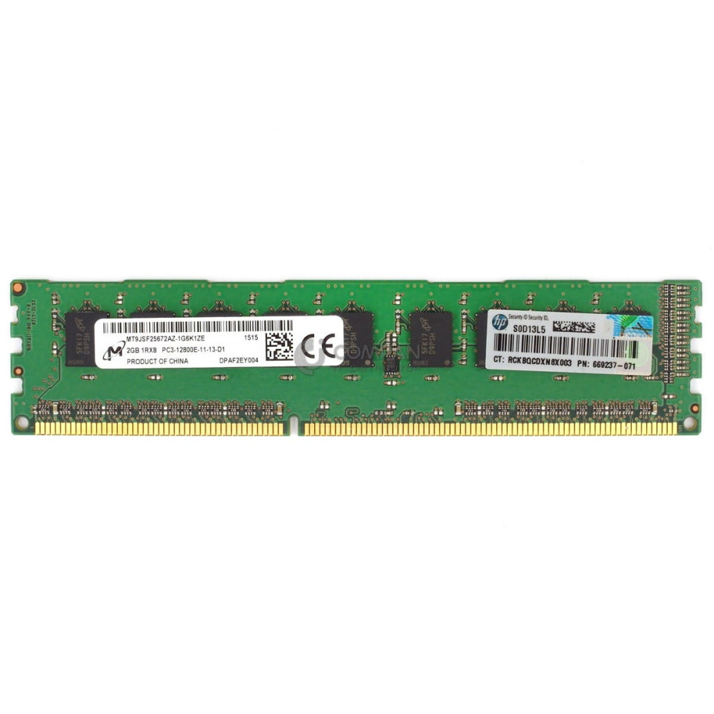 669237-071 HP MEMORY 2GB 1RX8 PC3-12800 11-13-D1 UDIMM