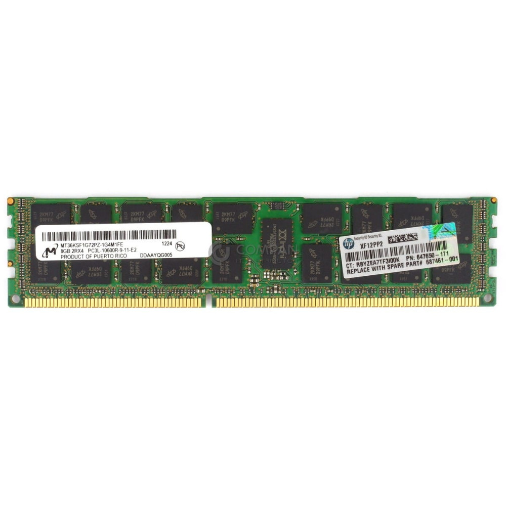 647650-171 HP MEMORY 8GB 2RX4 PC3L 10600R DDR3 - 687461-001, HMT31GR7CFR4A-H9