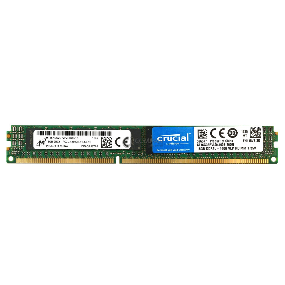 CT16G3ERVLD4160B-36DN CRUCIAL MEMORY 16GB 2RX4 PC3L 12800R DDR3L-1600 VLP RDIMM LOW PROFILE