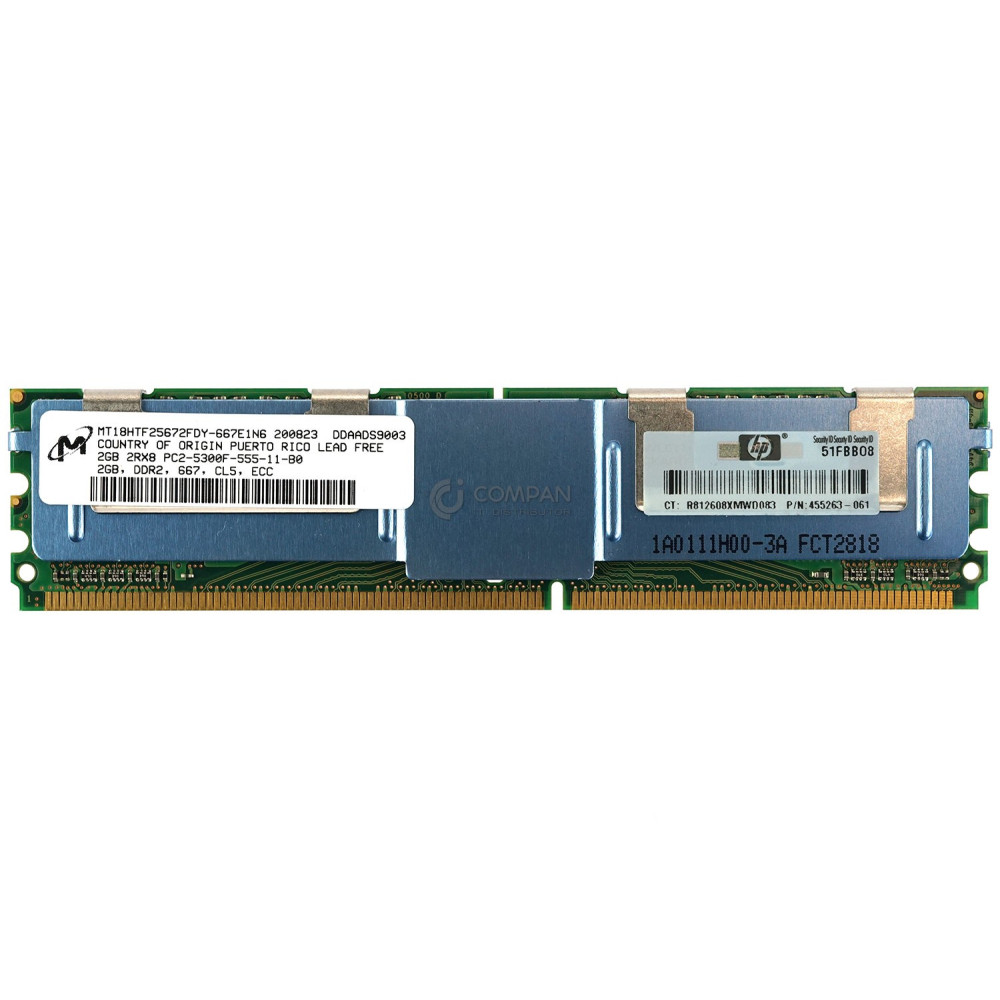455263-061 HP MEMORY 2GB 2RX8 PC2 5300F DDR2 - MT18HTF25672FDY-667E1N6