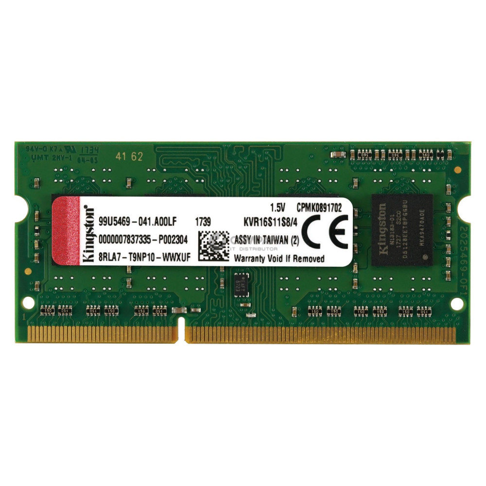 KVR16S11S8-4 KINGSTON MEMORY 4GB 1RX8 DDR3 PC3-12800 1600MHZ KVR16S11S8/4, 99U5469-041