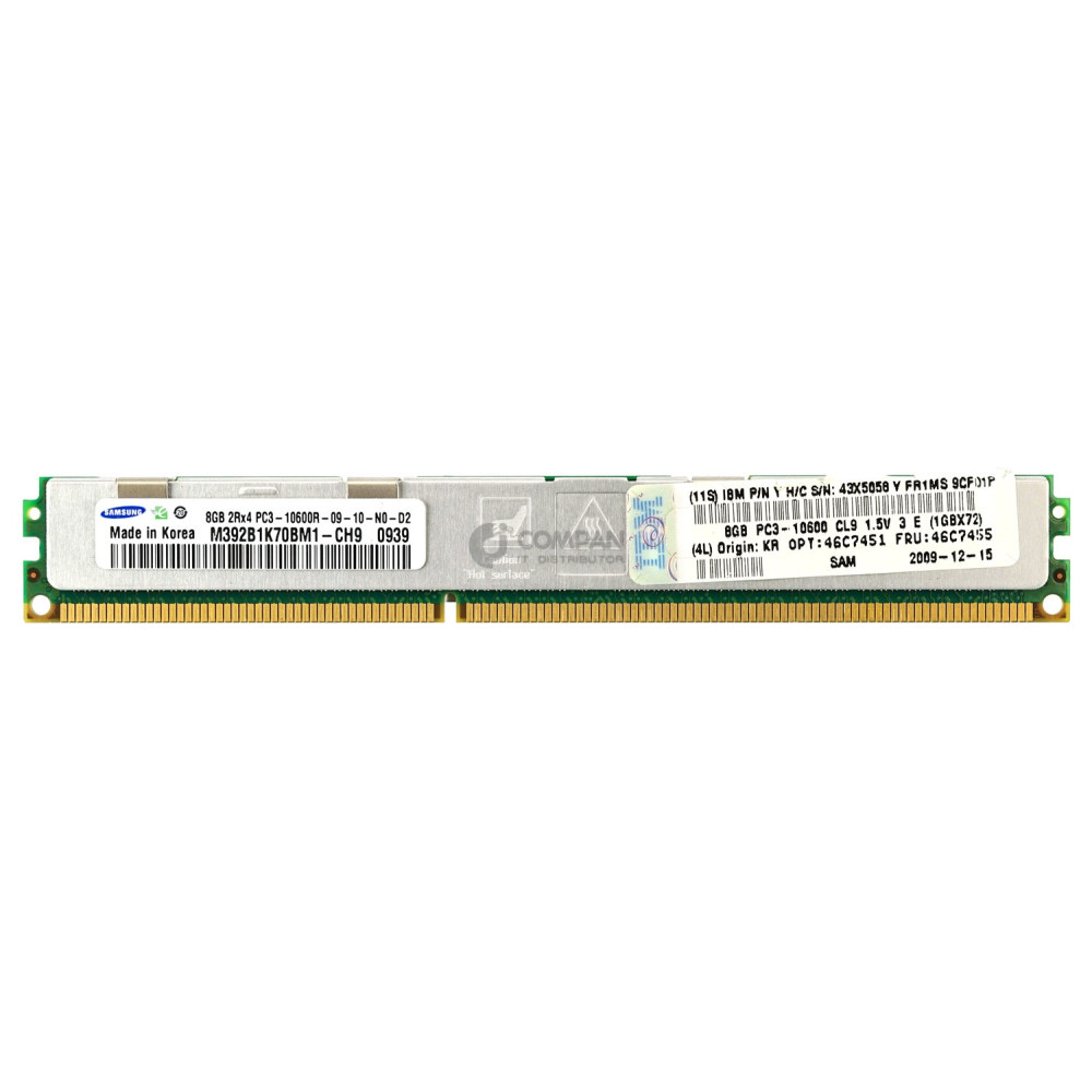 46C7455 IBM 8GB 2RX4 PC3 10600R DDR3 MEMORY LOW PROFILE 43X5058