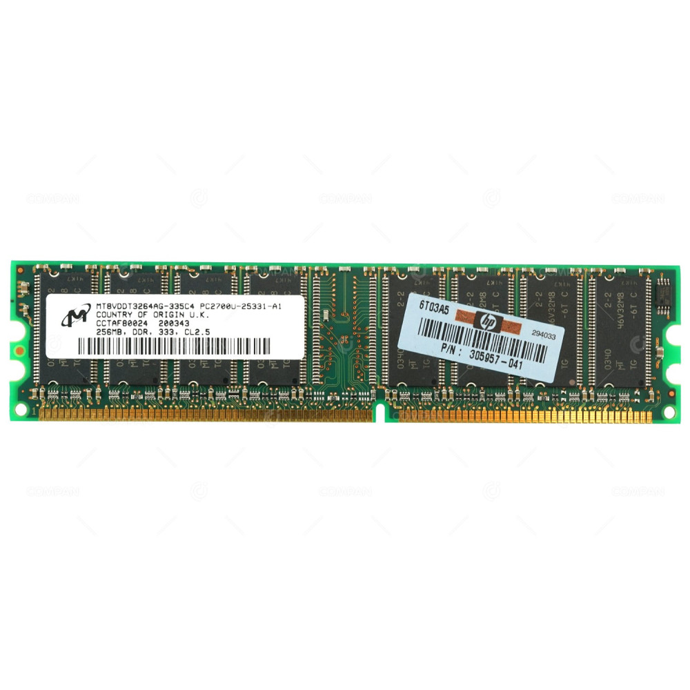 305957-041 HP MEMORY 256MB PC2700U-25331-A1 DDR DIMM 333 184 PIN CL2.5 SDRAM MT8VDDT3264AG-335C4