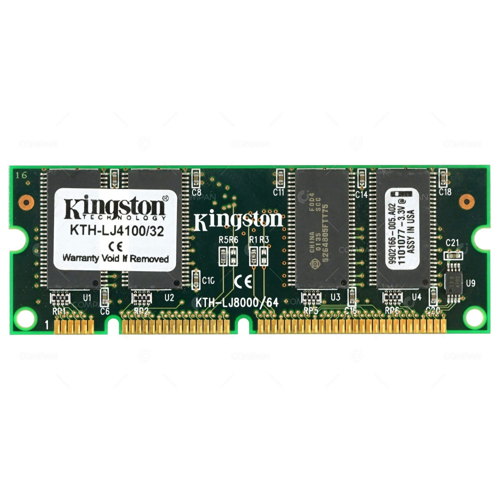 KTH-LJ4100-32 KINGSTON MEMORY 32MB 100 PIN 100MHZ SDRAM SODIMM NON ECC UNBUFFERED FOR LASERJET PRINTER 2200 4000 4050 4100 4100N 4100TN 4100DTN 5000 8000 8100 9000 KTH-LJ4100/32, 9902166-005.A02